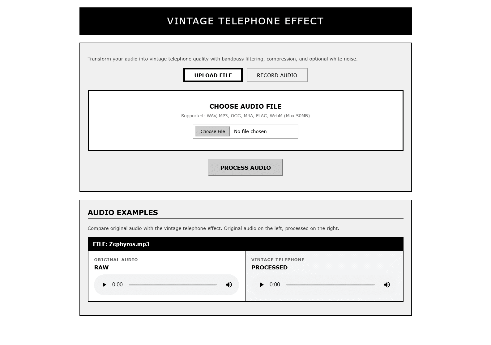 Vintage telephone effect generator